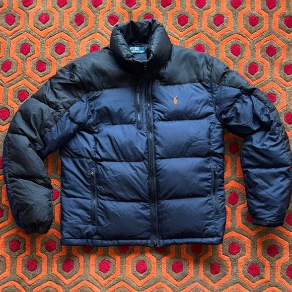 MAKE OFFER RL/250 Polo by Ralph Lauren Men's Black and Navy Puffer Jacket Medium - Picture 1 of 13